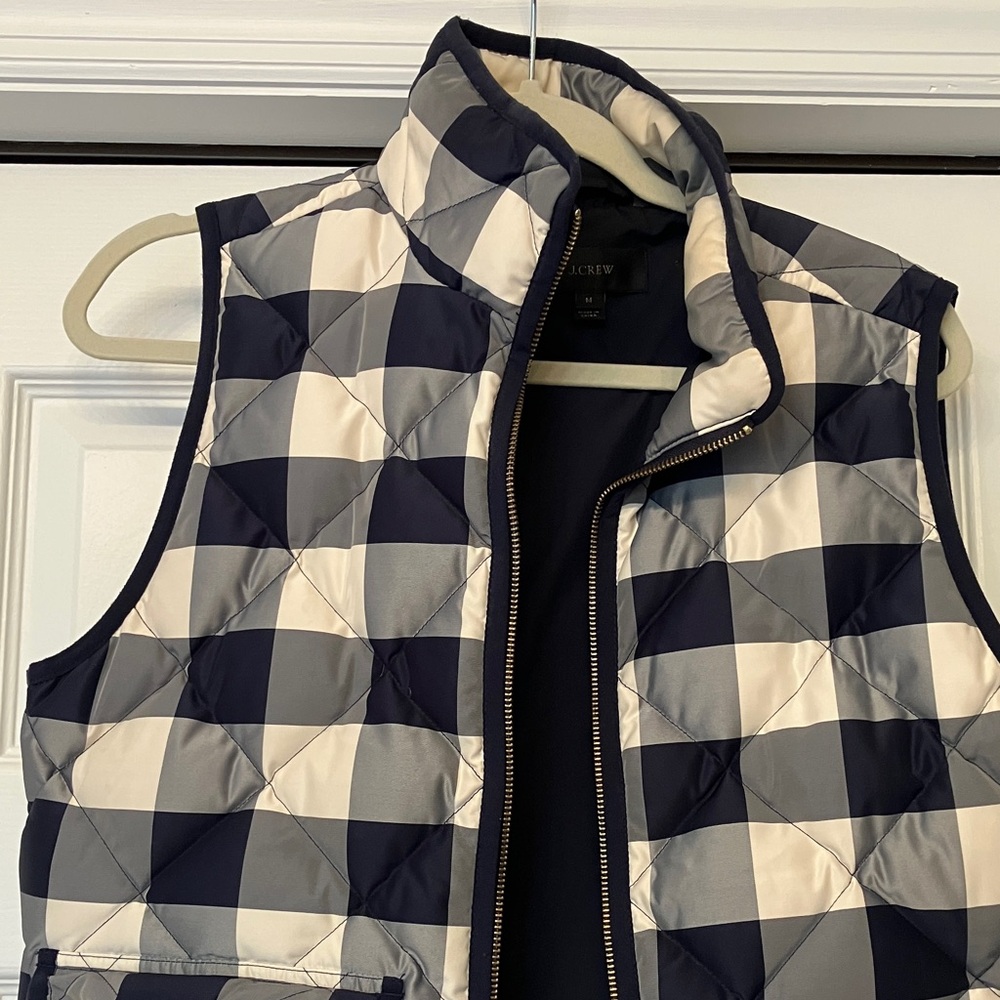 J. Crew Navy and White Gingham Checked Puffer Vest - Picture 5 of 10